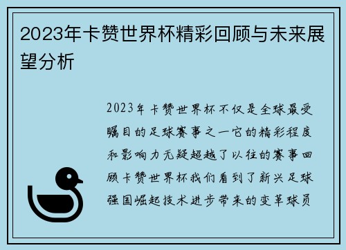 2023年卡赞世界杯精彩回顾与未来展望分析
